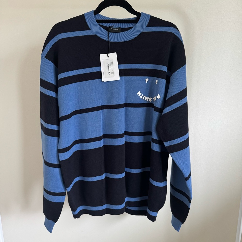 Paul Smith Blue and Black Striped Crewneck Sweater